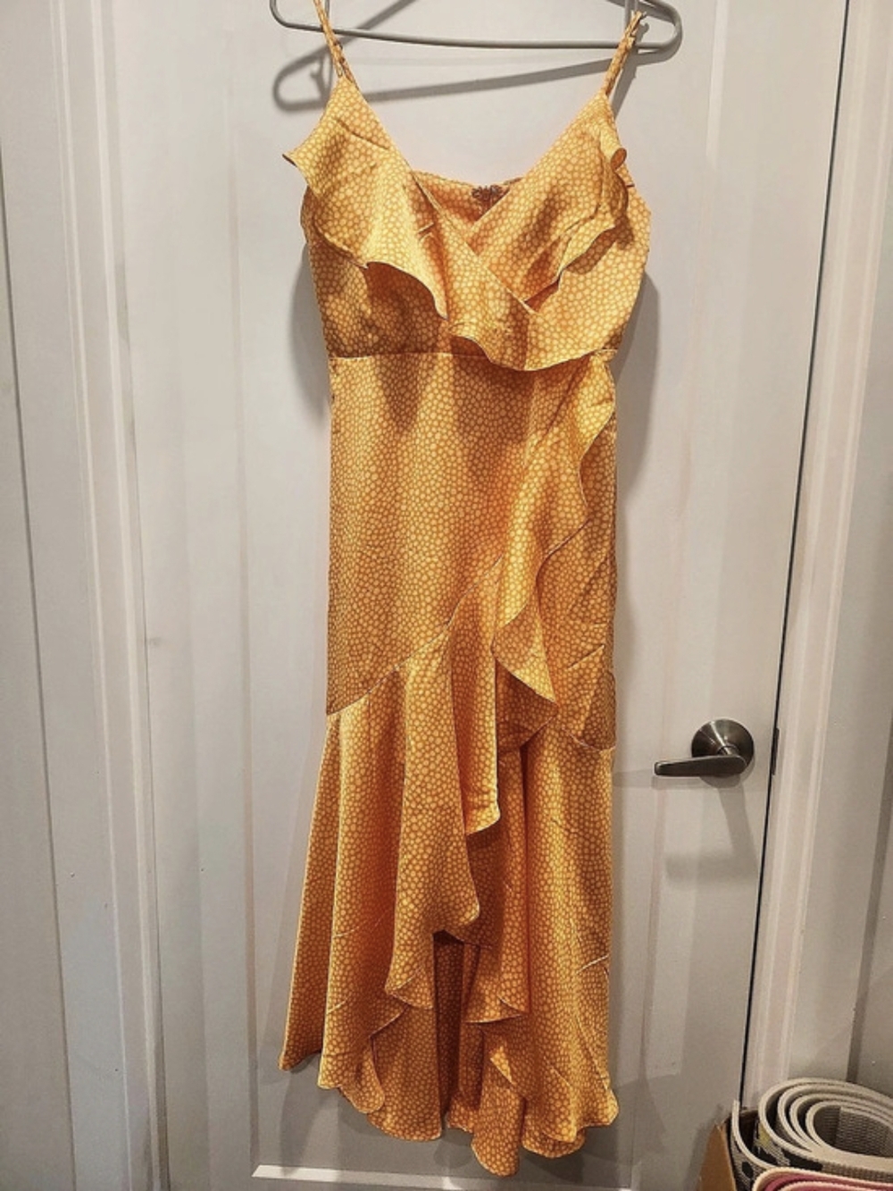 1.STATE Yellow Floral Ruffle Wrap Midi Dress Orange & White Medium